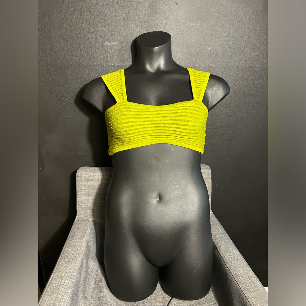 Green Ribbed Crop Sweater Top Medium